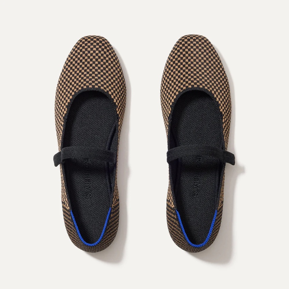 Rothy’s “The Square Mary Jane” in Wren Micro Check